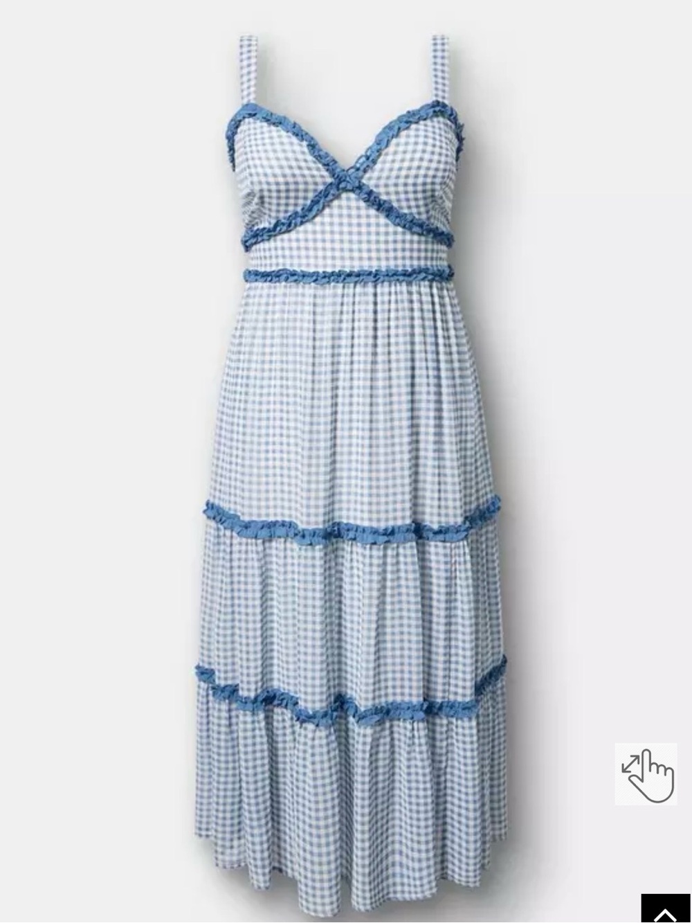 Blue Gingham Tiered Sundress with Ruffle Trim